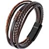 Aucuu Bracciale da Uomo in Pelle, Bracciale in Pelle Intrecciata, Bracciali Uomo con Chiusura Magnetica in Acciaio Inox, Regalo di Compleanno per Uomo Ragazzi Lui Fidanzato-21CM