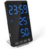 DollaTek Smart Mirror LED CLock Decorativo caricatore del telefono Sveglia Orologio digitale con luminosità a 4 livelli con display della temperatura meteorologica - guscio nero e digitale blu