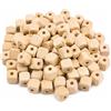 Perlin Perline di legno da 10 mm, a forma di cubo, 100 pezzi, perline macramè con foro grande da 4 mm, perline per gioielli fai da te, per bracciali, collane, decorazioni fai da te, naturali, non