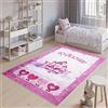 TAPISO Emma Tappeto Gioco Bambini Sala Giochi Cameretta Stanza Bambini Stampato Morbido Rosa Castello Principessa Antiscivolo Lavabile in Lavatrice 120 x 170 cm