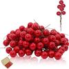 Mienocol 100 pezzi di bacche rosse artificiali di agrifoglio, bacche, frutti rossi artificiali, bacche rosse, mazzetti di bacche per la creazione di ghirlanda di Natale, decorazioni per albero di Natale