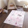 TAPISO Emma Tappeto Gioco Bambini Sala Giochi Cameretta Stanza Bambini Stampato Rosa Ballerina Gatto Multicolore Antiscivolo Lavabile in Lavatrice 80 x 150 cm