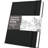 KINSPORY blocco per schizzi A4, copertina rigida in tessuto, 150 g/m² | carta schizzi professionale forata, blocco da disegno da viaggio, taccuino schizzi - 21 × 29,7 cm, 50 fogli / 100 pagine