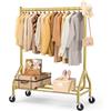 EAGMAK Appendiabiti resistente, carico 190,5 kg, organizer per indumenti con ruote bloccabili, in metallo con ripiani, portatile, robusto appendiabiti da appendere (oro)