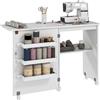 HOMCOM Mobile per Macchina da Cucire Pieghevole con Piano Ampio Bianco | 3 Contenitori, Mensola Inferiore con Bordo, Tavolo per Macchina da Cucire Salvaspazio con Ruote