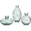 QWORK® Set di 3 mini vasi in vetro verde - decorazione vintage per fior | Vetro sagomato, per soggiorno, matrimonio e tavole festive, set di design moderno , altezza 6 , 8.8 , 12 cm