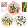 xiruiubao Kit Ricamo Principianti,Set Ricamo Starter 3 Pezzi Embroidery Kit con Telaio in Plastica Istruzioni Utensili,Piante Verdi Fai da te Fatto a Mano Punto Croce Kit da Ricamare