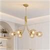 KCO Lampadario Vintage Sputnik a Sfere, 6 Luci E27, per Soggiorno, Oro | Globo in Vetro Color Cognac,Lampada da Soffitto Moderno per Sala da Pranzo, Camera, Lampadina 7W 3000K Inclusa