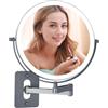 Surdy Specchio da bagno ricaricabile illuminato da parete da 22,9 cm, con ingrandimento 1X e 5X, illuminazione a 3 colori, oscuramento touch screen, braccio esteso con rotazione a 360 gradi (argento)