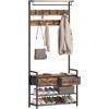 HOMCOM 5 in 1 Appendiabiti da Terra 181.5cm con Panca Portascarpe, Marrone | Stand Appendiabiti, Industriale, 10 Ganci, 2 Cassetti, Ripiani a Rete, Struttura in Metallo, per Ingresso Corridoio Soggiorno