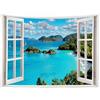 Ulticool - Finestra Trasparente Mare Natura Spiaggia Montagne - Arazzo Poster - 200 x 150 cm - Poster da Giardino - Blu