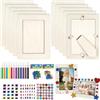 Luziyun Kit Cornici in Legno DIY, 20x15cm, 10 Pezzi, per Dipingere | Bastelset fai-da-te in legno, con strass, adesivi 3D, pennarelli, per compleanno, feste, regalo