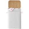 Comart - Portabiancheria Bamboo - 72 L Bianco - Cesto Bucato Salvaspazio | 1 Scomparto, Pieghevole, con Coperchio e Maniglie, Fodera Interna Rimovibile, Porta Panni e Bucato, per Lavanderia e Bagno