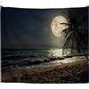 A.Monamour Arazzo da Parete Grande Spiaggia Di Sabbia Tropicale Oceano Palma Luna Piena Stelle Nel Cielo Notturno Telo Arazzi Tappezzeria Decorazione da Parete per Camera da Letto Dormitorio 102x153cm