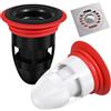 Garneck 2 tappi per scarico a pavimento, protezione dagli odori, 37-52 mm | Guarnizione in silicone per doccia, bagno, cucina e lavanderia, nero + bianco