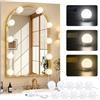 Vexnaro Luci da Specchio per Trucco 10 Lampadine LED 45 mm, Dimmerabili con 3 Colori 3000K/4500K/6000K, Alimentazione USB Adesive per Specchio Cosmetico, Toeletta e Bagno