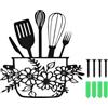 Rêve cc Decorazione da Parete in Metallo Nero per Cucina, Utensili Line-Art con Motivi Floreali, Cartello Moderno Rustico da Appendere, Ornamento Murale per Sala Pranzo, Soggiorno, Café e Casa Home Elegante