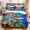 BNREDA Copripiumino tartaruga 135x200,Set di biancheria da letto con animali marini 3D,con motivo a delfino, pesce tropicale, corallo, per adulti e bambini (Mondo Sottomarino-a, 135 x 200 cm)