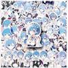 Jiumaocleu Anime Re:0 Adesivi 51pcs REM/Remu Figure Re:0 Figure Cartoon Adesivi impermeabili colorati Anime Bicchieri d'acqua Borse Taccuini Adesivo 5.5-8.5cm