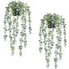 Thryvix 2 Pezzo Pianta Artificiale Pendente Eucalipto, Pianta Finta Ricadente in Vaso, Decorazione Verde per Bagno, Camera da Letto, Soggiorno, Libreria e Decorazione da Parete