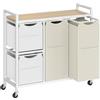HOOBRO Cesto Portabiancheria a 4 Sezioni con Ruote, Carrello per Il Bucato, Organizzatore con 4 Cesti 2 x 24L e 2 x 49L, Tasca Laterale, Sacchi Rimovibili, Bianco, Naturale e Beige EWNE14XY01N1