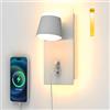 Sytmhoe Applique Per Parete Bianca Con Interruttore Incorporato Usb Tipo C, Dimmerabile Ruotabile 3000K 16W Led Moderne Lampada a Muro Cameretta Bambino Scale Interne Cucina Salotto Camera Da Letto