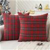Jayusaror Cuscini Natalizi per Divano Rosso e Nero 40x40 Tartan Scozzese Copricuscini Natalizie Decorativi Plaid Morbidi Christmas Natalizio Federe Cuscini Natale Decorazioni per Casa 2 Pezzi