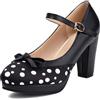 Generisch Scarpe da ballo eleganti da donna, con plateau e tacco alto, con fiocco e tacco a blocco, punta chiusa, Mary Jane, a pois, per matrimoni, Oktoberfest e feste