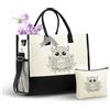 INNObeta Borsa tote in tela con gufo da donna, con chiusura superiore a cerniera e tracolla per compleanno, festa della mamma, Natale
