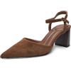MISSCAI Décolleté Donna a Punta Tacco Largo 7,4 cm con Cinturino | Scarpe elegante effetto scamosciato, punta affusolata, chiusura con fibbia regolabire