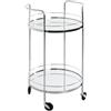 HAKU Carrello portavivande in metallo cromato e vetro a specchio, tavolo rotondo con ruote come carrello su ruote color argento Dimensioni: A 80 × Ø 48 cm Stile: art déco