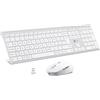 iClever Tastiera e Mouse Wireless Bluetooth, Tastiera e Mouse Doppia Modalità (Bluetooth + 2.4G) Ricaricabile, Layout Italiano QWERTY, Silenziosa for Mac, iPad, PC, Laptop, Desktop, Tablet- Argento