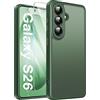 FLLAO Opaca Cover Compatibile con Samsung Galaxy S26 5G con 2 Vetro Temperato, [Della Fotocamera Protezione] Anticaduta Antiurto Anti-Graffio Hard PC Glassata Traslucida Custodia Verde Scuro
