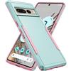 AIOVETEAB Cover Per Google Pixel 7 Pro, Heavy Duty Custodia 2 in 1 Hybrid Armor Hard Cover Case Posteriore Protettiva per Google Pixel 7 Pro,Verde Rosa