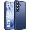 FLLAO Opaca Cover Compatibile con Samsung Galaxy S26 5G con 2 Vetro Temperato, [Della Fotocamera Protezione] Anticaduta Antiurto Anti-Graffio Anti-Impronte Hard PC Glassata Traslucida Custodia Blu