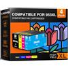 Kuva 953XL 953 XL Cartucce Compatibile con HP 953XL Multipack 953 cartuccia | Compatibile con HP Officejet Pro 7740 7720 8715 8710 8725 8730 7730 8210 8720 8740 8718 (953XL Nero Ciano Magenta Giallo)