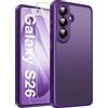 FLLAO Opaca Cover Compatibile con Samsung Galaxy S26 5G con 2 Vetro Temperato, [Della Fotocamera Protezione] Anticaduta Antiurto Anti-Graffio Hard PC Custodia Viola
