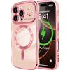 LCHULLE per iPhone 16 Pro Cover Magnetica Cuore Ondulata,Rosa | Compatibile con Magsafe, Cuore forma di ricciolo ondulato, Protezione Fotocamera galvanizzato Custodia