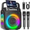 socodox Macchina Karaoke, Altoparlante Bluetooth Portatile con 2 Microfoni Wireless, Batteria 6000mAh 8H Riproduzione,Stereo TWS,Luci RGB,Sistema PA Dual Bass Boost per Adulti,Bambini,Feste,Canto,DJ