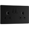 British General BG Electrical FFB22B - Presa a muro con doppio interruttore, piastra piatta, senza viti, nero opaco, 13 A, FFB22B