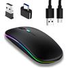 Jinpojun Mouse Wireless Ricaricabile Bluetooth, Mouse Ergonomico Gaming Retroilluminato a 7 Colori Portatile con Bluetooth 5.1 e Wireless 2.4G, Compatibile con laptop, PC, Mac, Computer, Notebook