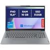 Lenovo IdeaPad Slim 3 Notebook, 15,6" FHD (1920x1080), Intel Core i5-13420H, RAM 16GB, 512GB SSD, Grafica Intel Integrata, WiFi 6, Bluetooth 5.2, Windows 11 Home - Arctic Grey