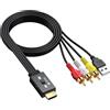 eSynic 1080P Convertitore RCA Maschio a HDMI Maschio con Cavi Integrati 150cm, Mini Adattatore Audio Video da CVBS Composito a HDMI Supporta 3D, Switch 4:3/16:9, per Lettori VCR VHS DVD