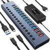 VANGREE Hub USB Alimentato 10Gbps, 17 Porte USB 3.2, Alimentatore 96W | 10x USB-A 3.2, 3x QC 24W, 2x USB-C 3.2, SD/TF, Alimentatore 12V/8A per Laptop, PC, Computer, HDD, Chiavetta USB