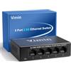 VIMIN Switch 5 Porte 2,5G non Gestito per rete domestica e ufficio, Plug & Play | Switch Ethernet Gigabit 5x2,5, Splitter Ethernet Multi-Gigabit 2,5 Gb, Custodia in Metallo, da scrivania/a parete