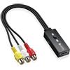 eSynic Convertitore RCA a HDMI con Selettore 4:3/16:9, Plug & Play | Adattatore AV/CVBS Femmina a HDMI 1080P, Cavo 3RCA Integrato, per Console Retro DVD VHS VCR TV Monitor, Supporta PAL/NTSC
