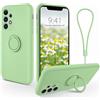 LEHEHE Cover per Samsung Galaxy A33 5G, Custodia in Silicone TPU Antiurto con Supporto ad Anello Rotante 360° Cavalletto Laccetto Compatibile con Supporto Magnetico Auto-Verde chiaro