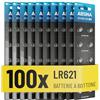 ABSINA SR621SW AG1 LR621 Pile a bottone Alkaline - Batteria 364 orologio | Confezione da 100 - 1,5V a prova di perdite e lunga durata LR60 / SR60 / 1175S0 / 164 / 602 / 364 / SR621 Pile orologio polso