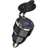 Qidoe Presa DIN a USB C per Moto BMW: Metallo Doppio USB Adattatore Prese Din Accendisigari con Display Voltmetro Ricarica Rapida per 12-24 Volt Motocicli Europei Ducati/Triumph/BMW