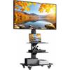 BONTEC Supporto TV da Pavimento per TV da 30-70 Pollici con Ruote, Altezza Regolabile, VESA fino a 600x400mm, Ripiani in Vetro Temperato, di 3 ripiani, Fino a 25 kg